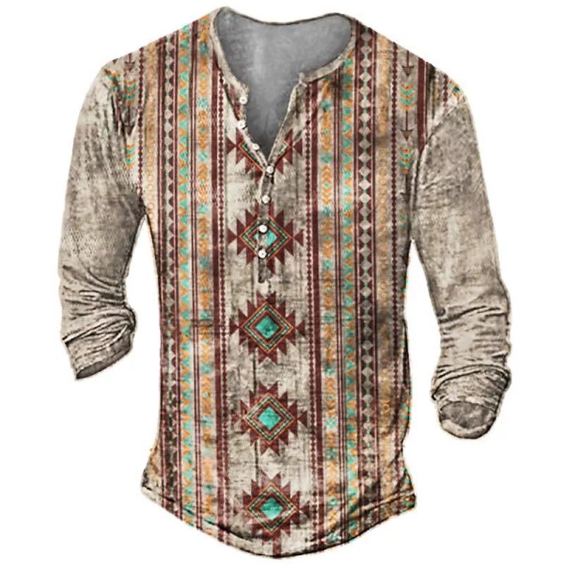 Men's Graphic Tribal Vintage Henley T-Shirt