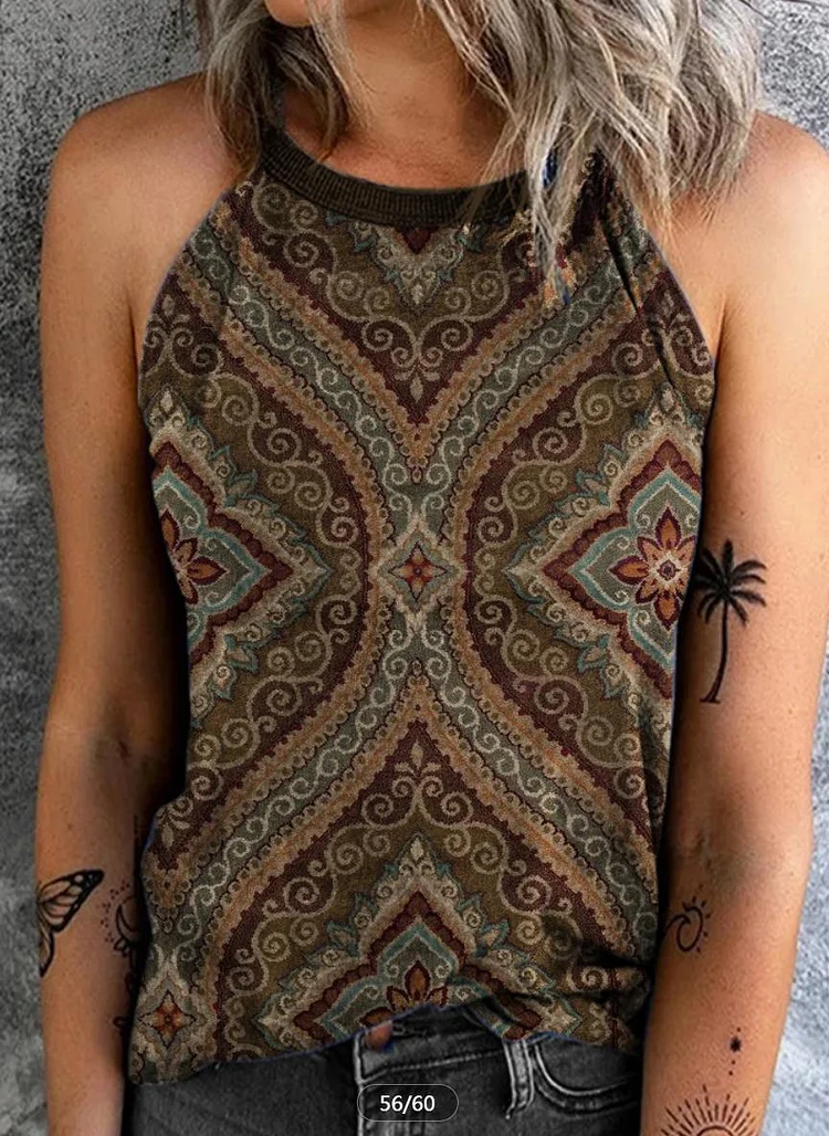 Women's Vintage Retro Style Tank Tribal Print Tank Tops Cowgirl Tanks