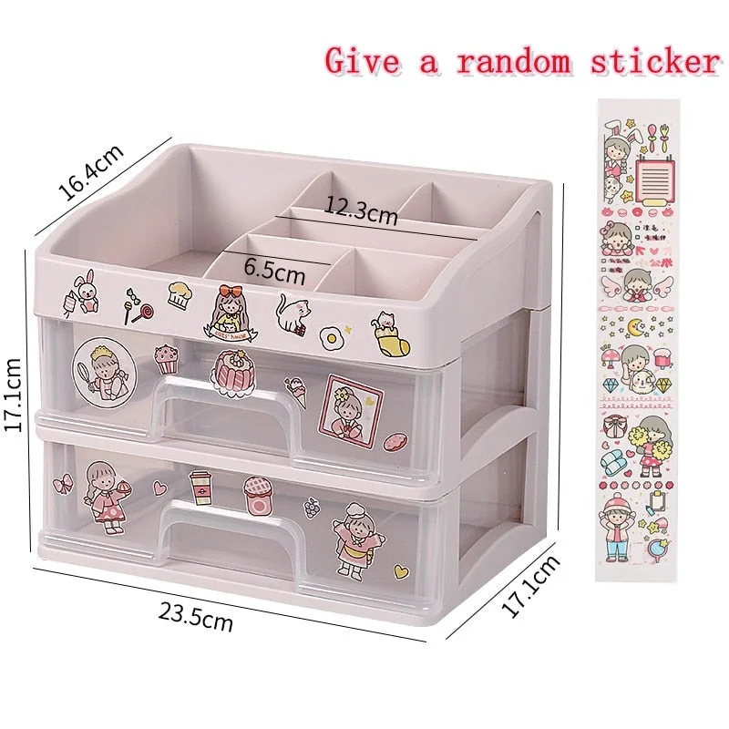 W&G Kawaii Large Capacity Transparent Drawer Type Desktop Organizer Desk  Storage Box Pen Holder School Cute