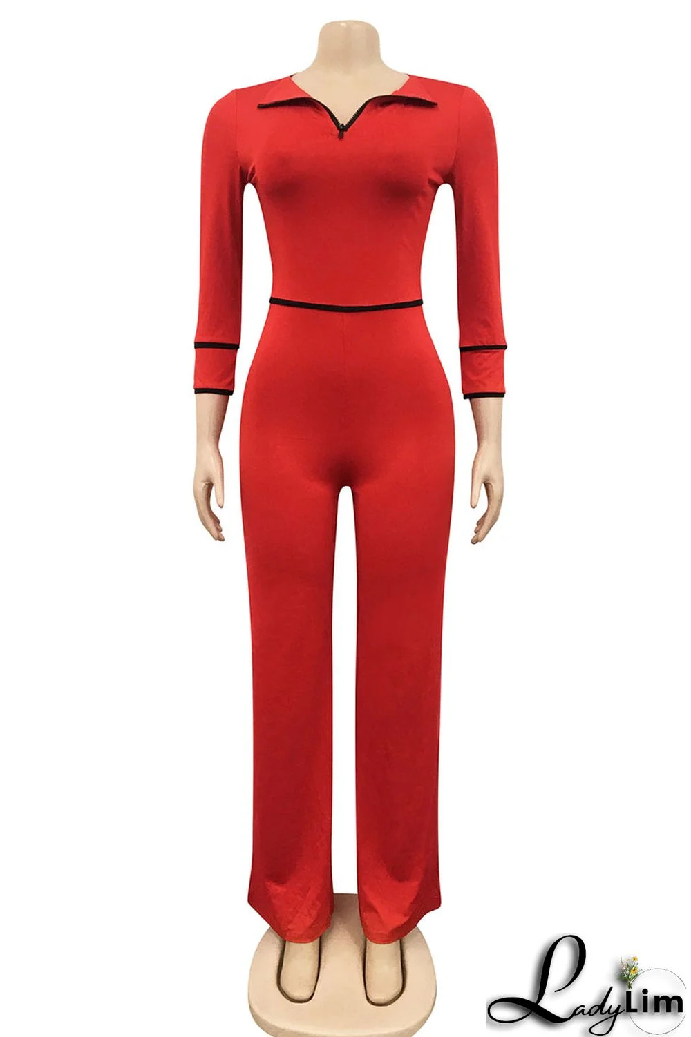 Red Fashion Casual Solid Patchwork Turndown Collar Regular Jumpsuits