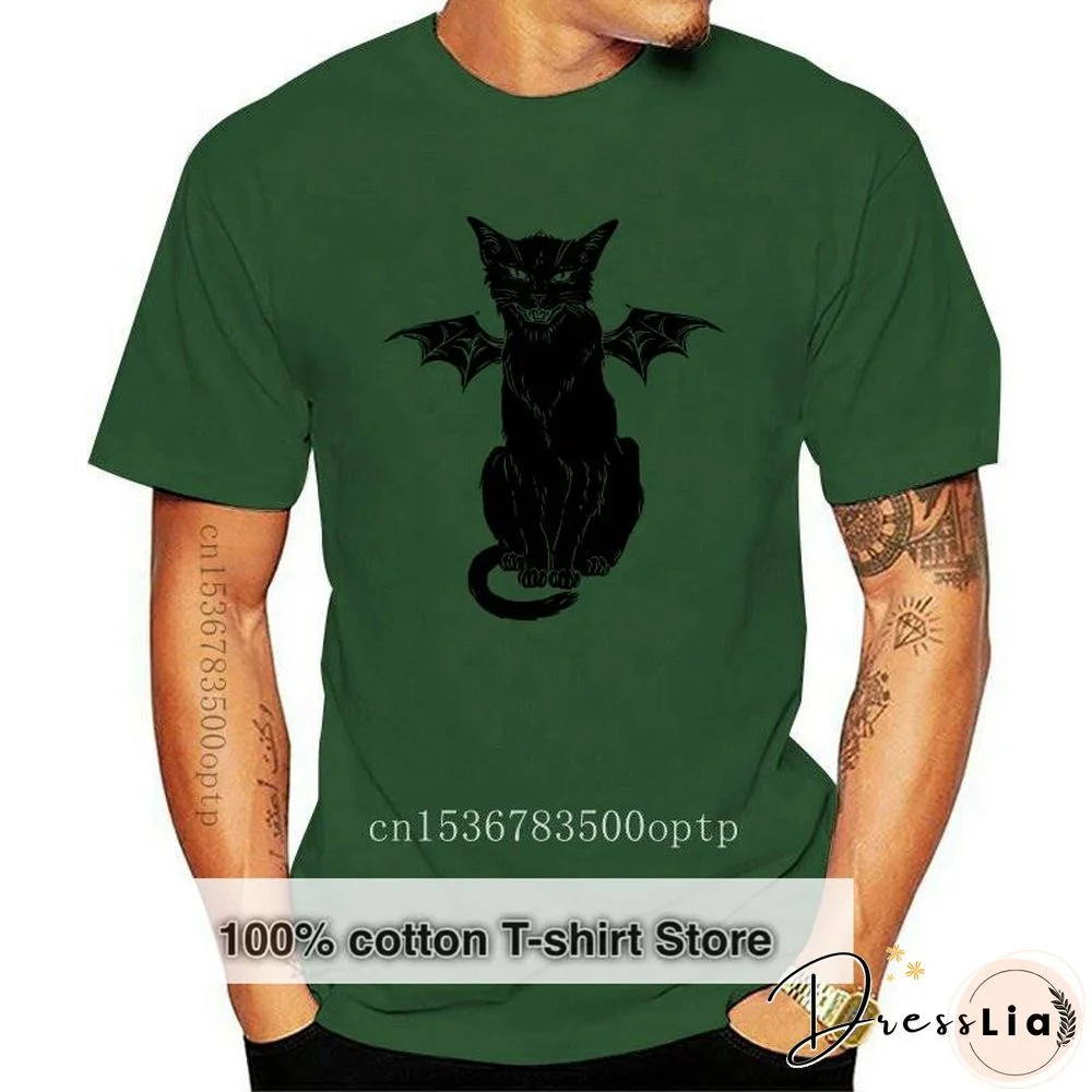 New Cotton T Shirt Funny Gothic Retro Devil Cat Artwork Print Short Sleeve Tops Tees Fashion Casual T Shirt Brand Clothing