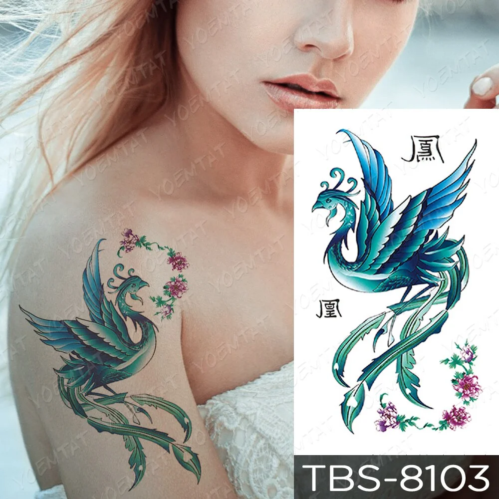 Waterproof Temporary Tattoo Sticker Phoenix Cat Dragon Flash Tattoos Snake Peony Lotus Body Art Arm Fake Tatoo Women Men