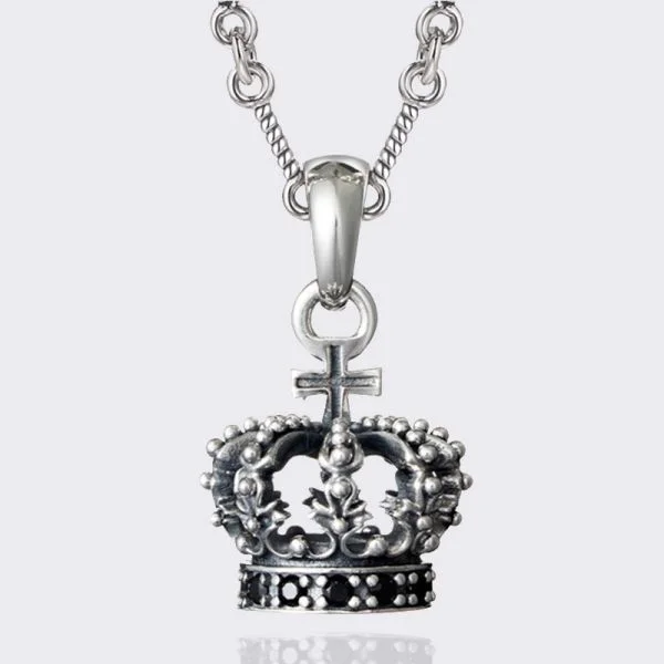 Sterling Silver Crown Cross Pendant Necklace