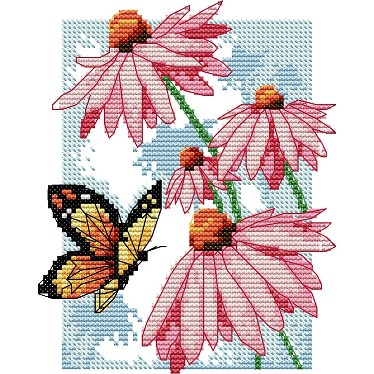 Flowers 14CT Printed Cross Stitch Kits (19*17CM) fgoby
