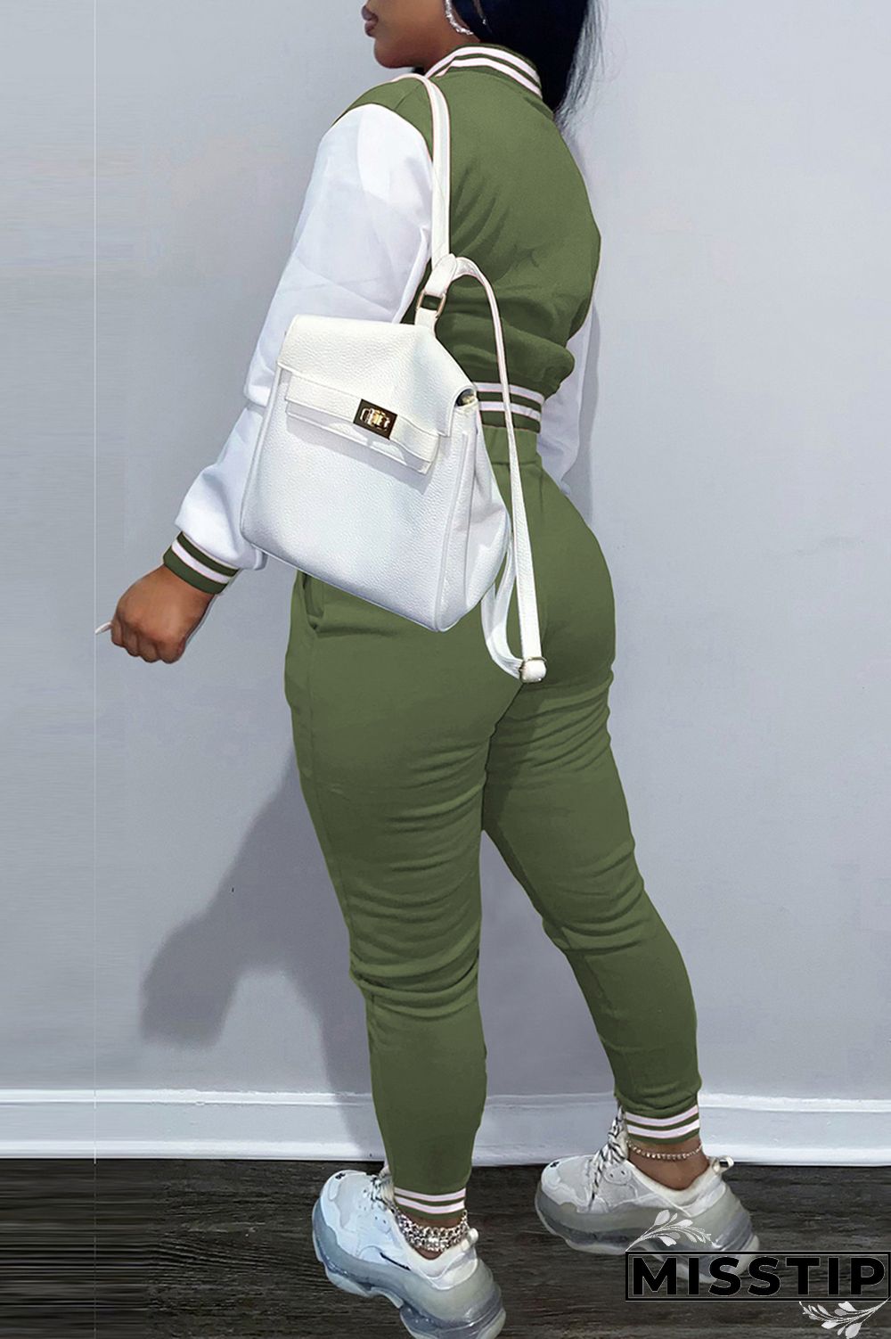 Coffee Fashion Casual Patchwork Letter Long Sleeve Two Pieces