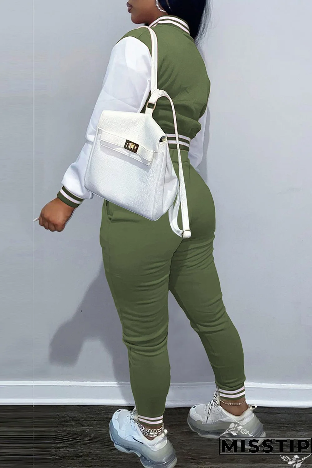 Coffee Fashion Casual Patchwork Letter Long Sleeve Two Pieces