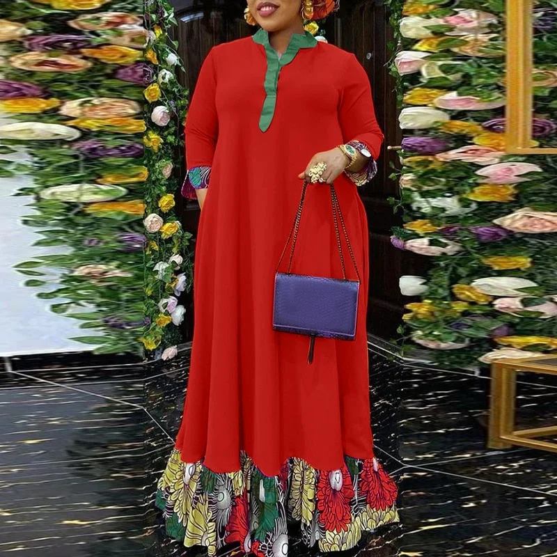 VONDA 2022 Summer Maxi Dress Women Vintage Floral Print Pleated 3/4 Sleeve Patchwork Sexy Dresses V Neck Bohemian Long Vestidos