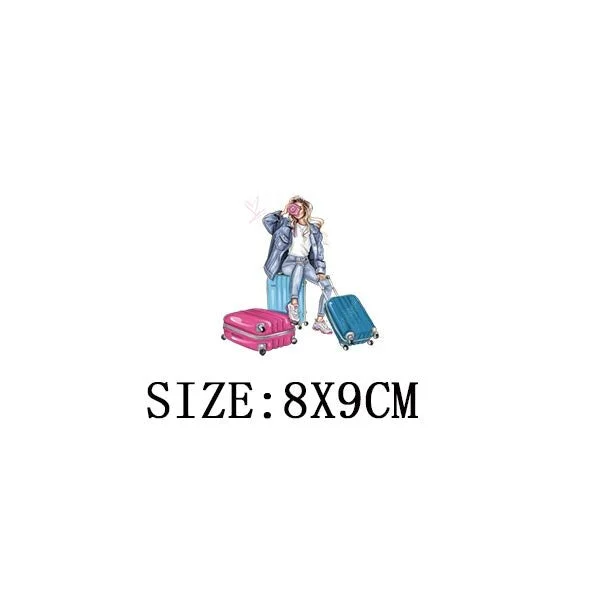 Traveling Girls Iron On Transfers For Hoodies DIY Washable Thermal Stickers On T-shirt Funny Design On Clothes Patches Appliqued