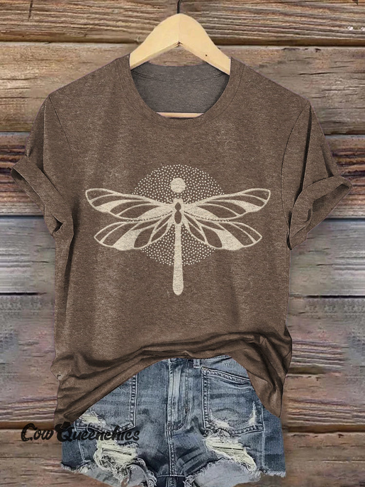 Dragonfly Art Print Casaul Short Sleeve T-shirt Multicolor / S