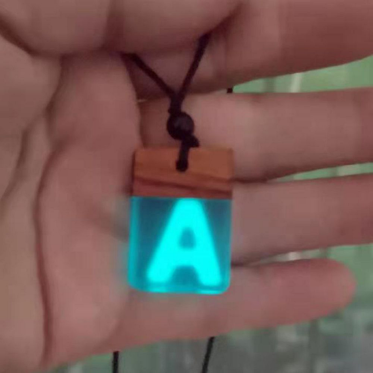 26 Initial Letters Pendant Wood with Resin Necklace Jewelry