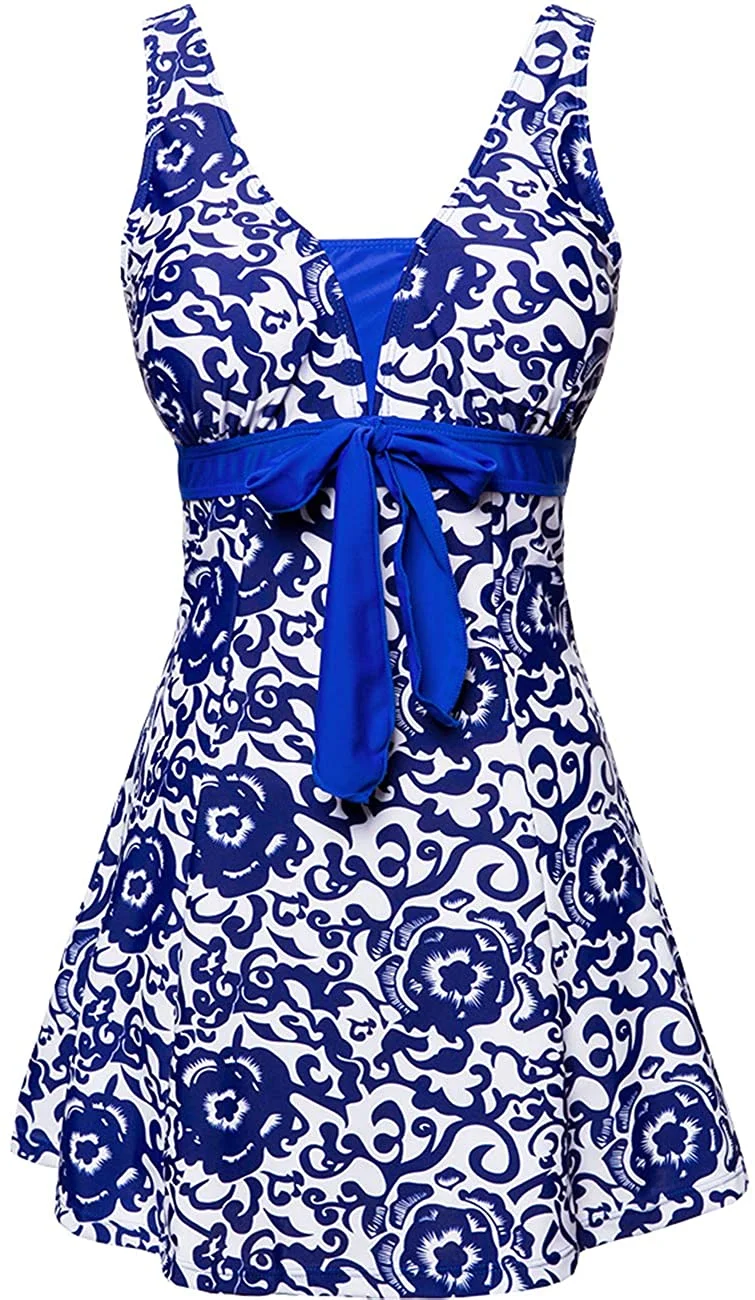 Women's One-Piece Oriental Porcelain Slimming Swimsuit Swimdress