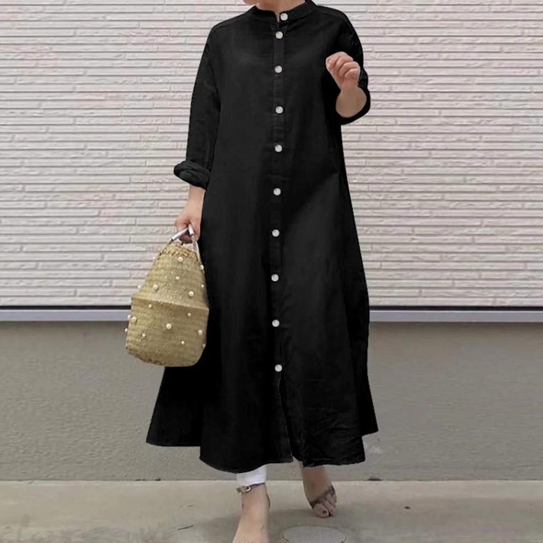 Women Clothing New 2023 Korean Fashion Elegant Versatile Simple Lapels Long Sleeves Loose Cardigan Shirt Dress Streetwear Robe
