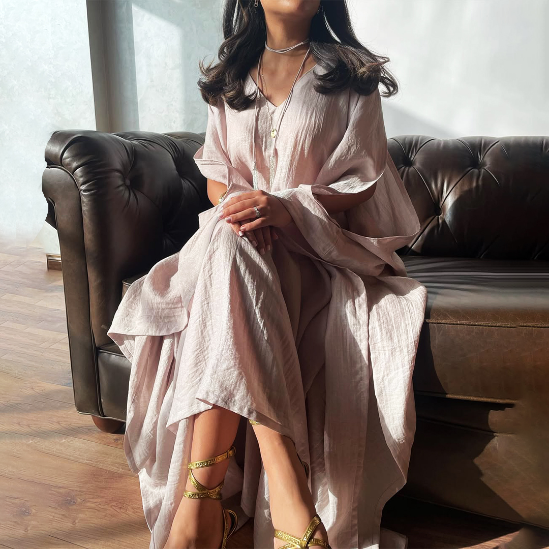 Women's Middle Eastern Solid Color V-neck Elegant And Simple Jalabiya