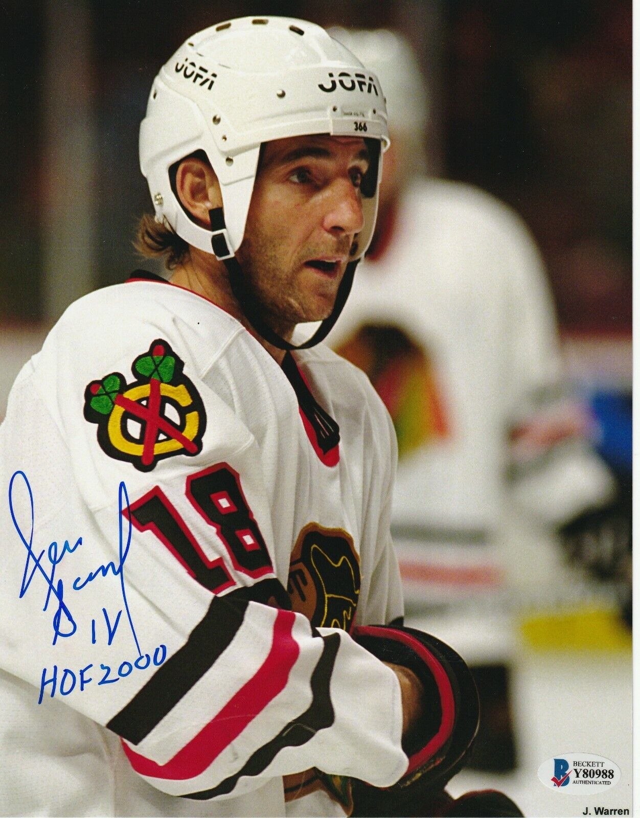 DENIS SAVARD Signed Chicago BLACKHAWKS 8X10 Photo Poster painting with Beckett COA & HOF Inscr