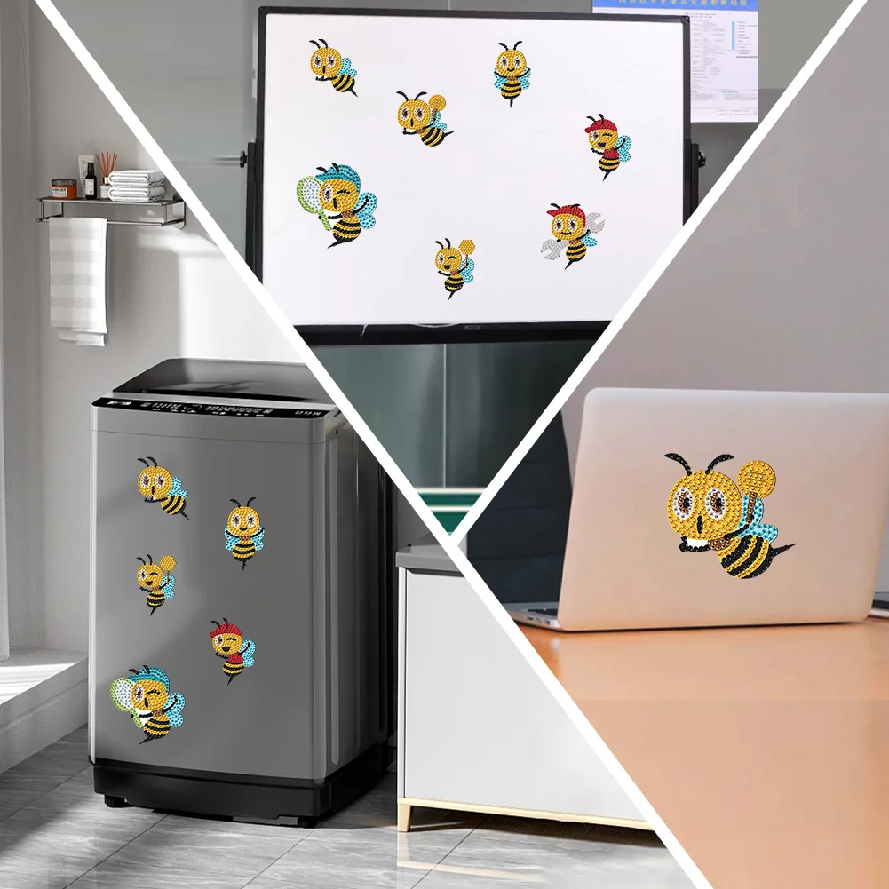 8Pcs DIY Bee Special Shape Diamond Painting Fridge Stickers for Home Decor
