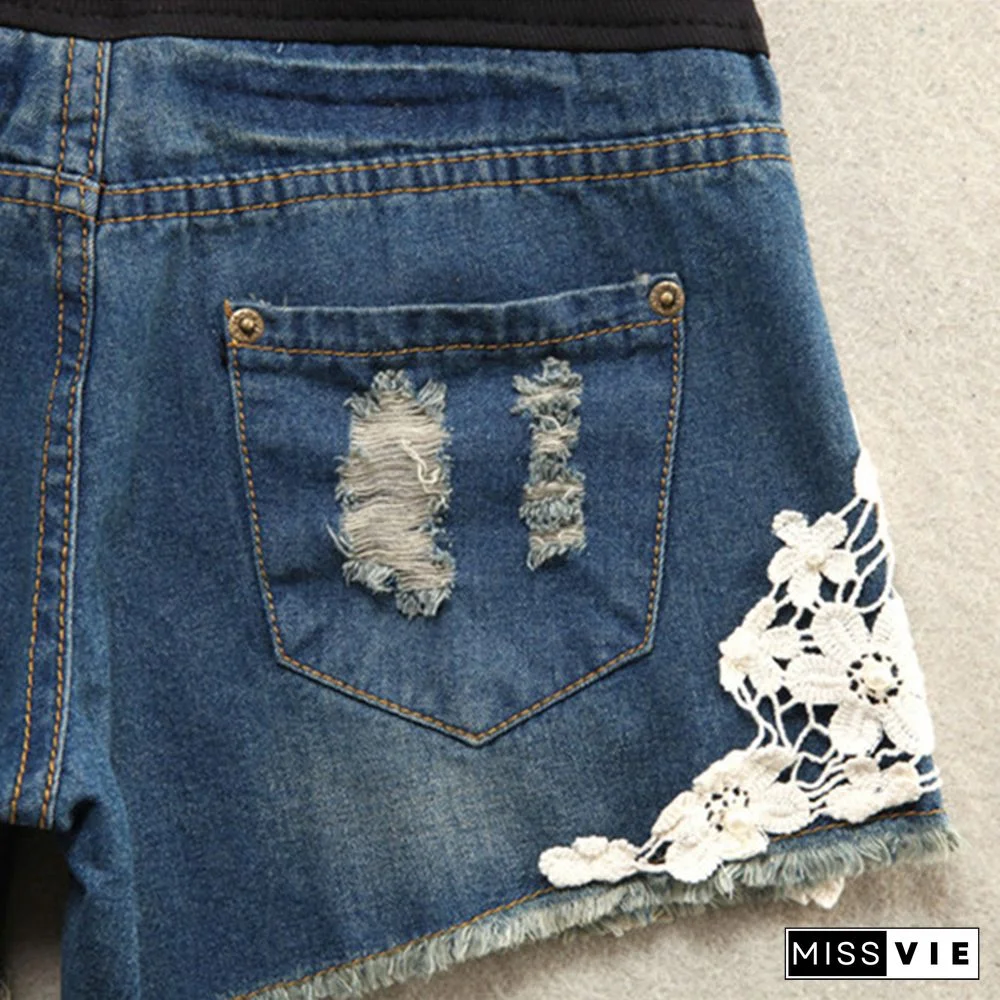 Summer Maternity Ripped Denim Shorts for Pregnant Women Pregnancy Low Waist Belly Loose Shorts