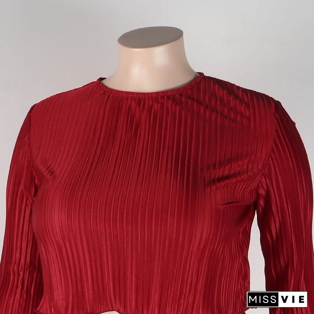 Pleated Loose Blouse Crop Top Wide Leg Pants Outfits