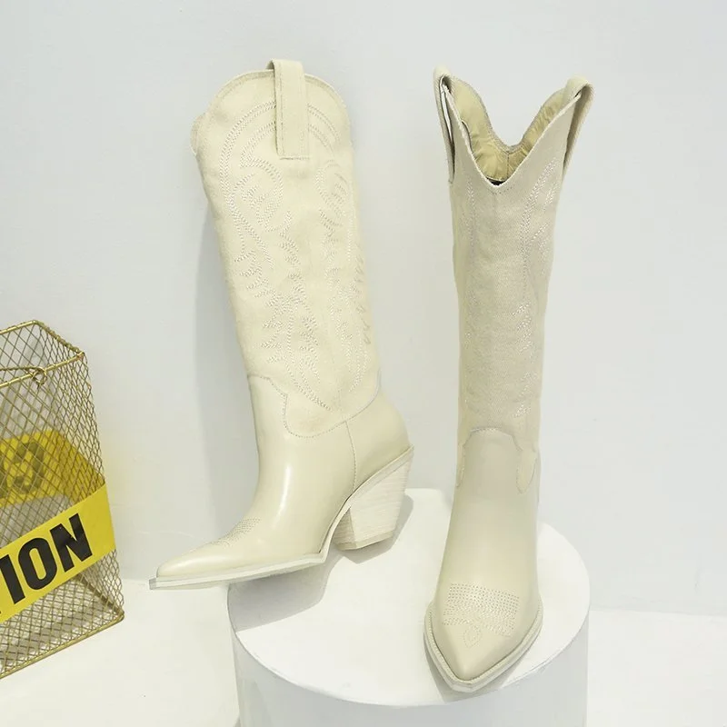 Wongn Wongn 2023 Plus Size Autumn / Winter Leather Boots Pointed Embroidered High Boots And Chelsea Boots