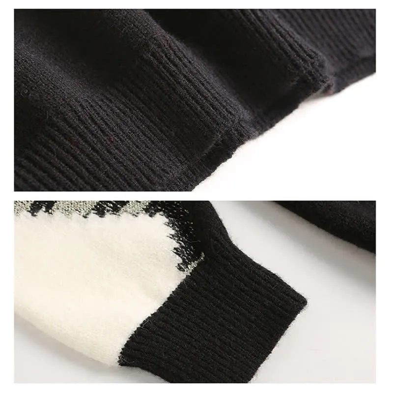 Chic Colorblock Round Collar Knit Loose Sweater