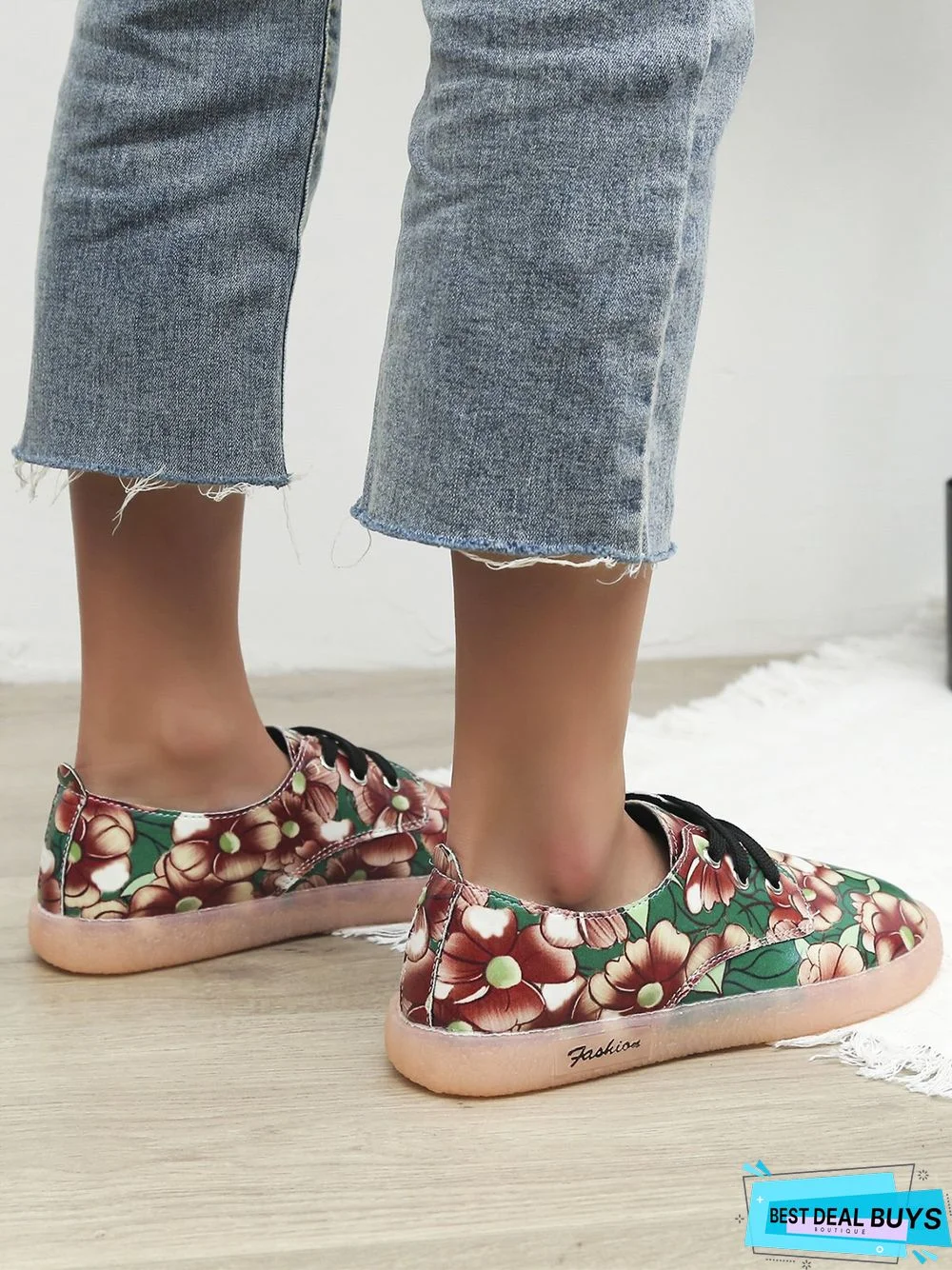 Floral Pattern  Lace-up Front Flat Shoes