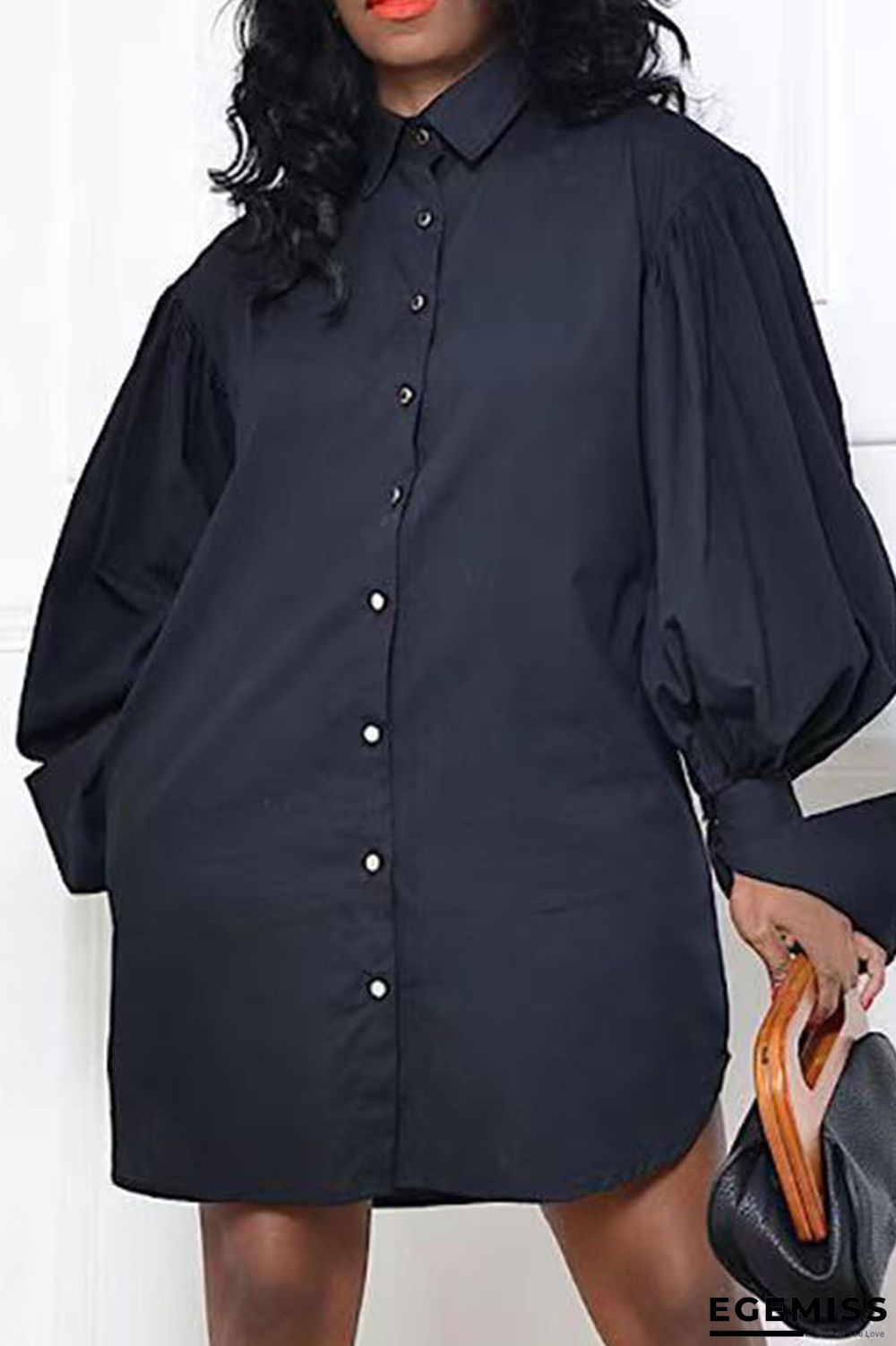 Black Fashion Elegant Solid Patchwork Fold Turndown Collar Tops | EGEMISS