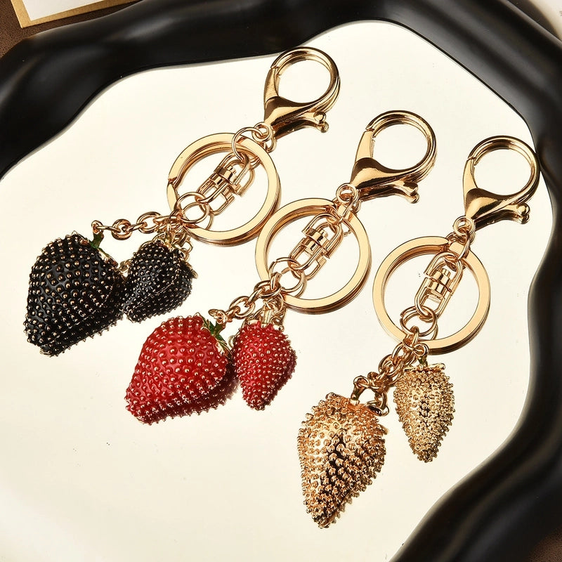 Sweet Strawberry Alloy Epoxy Bag Pendant Keychain