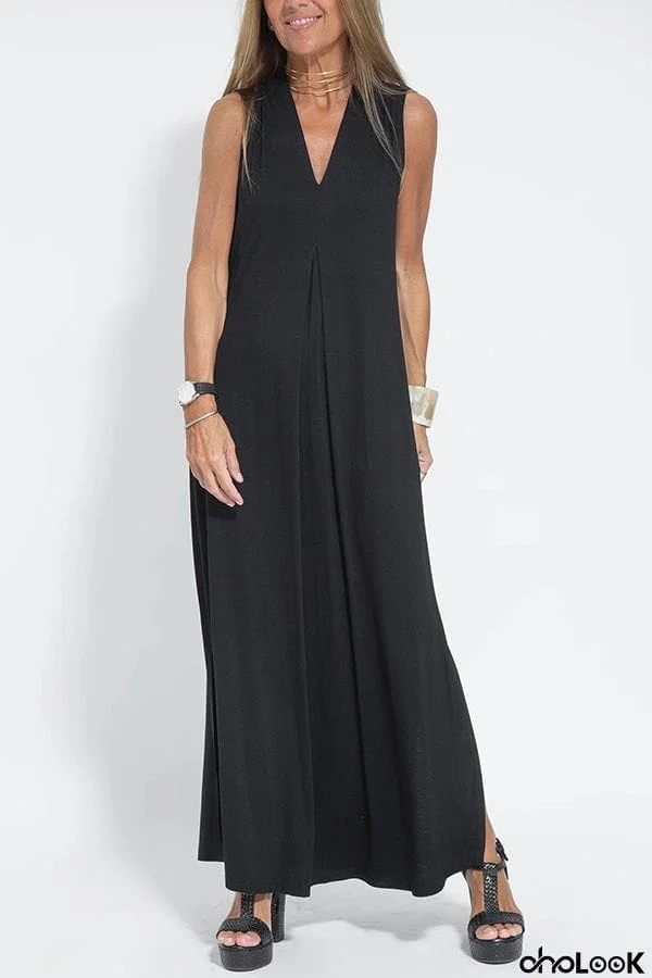 Elegant Is Eternal Knit Solid Color Sleeveless Slit Maxi Dress