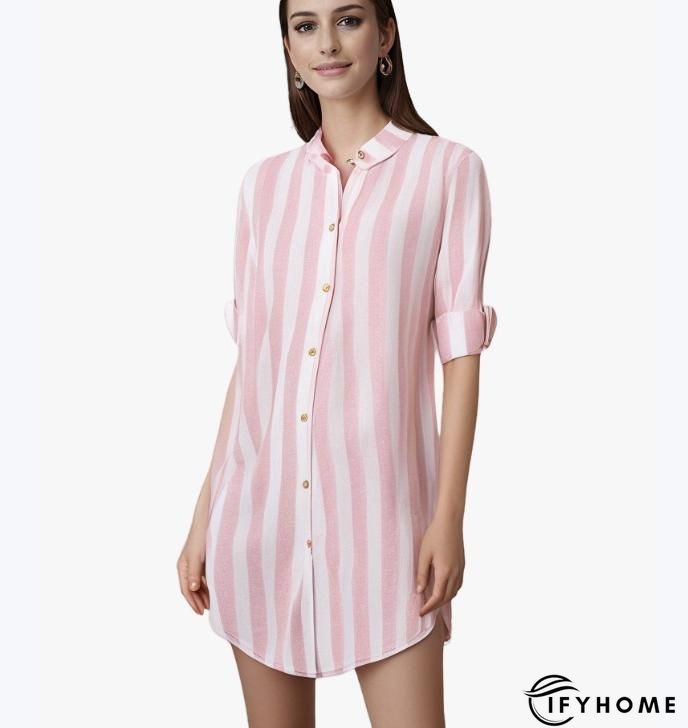 3/4 Sleeve Cotton Linen Striped Casual Casual Top & Tunic Blouse | IFYHOME