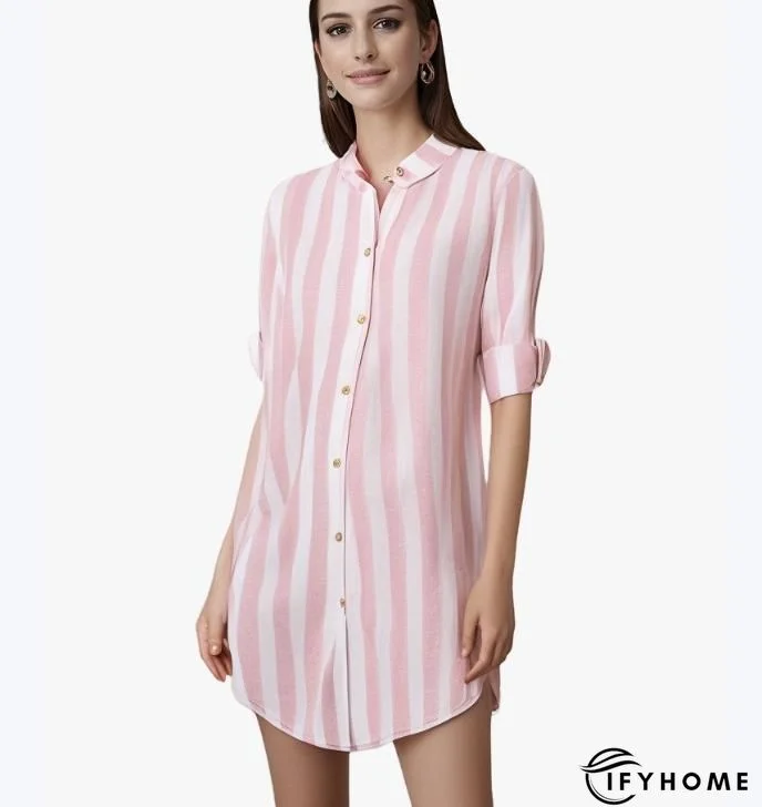 3/4 Sleeve Cotton Linen Striped Casual Casual Top & Tunic Blouse | IFYHOME