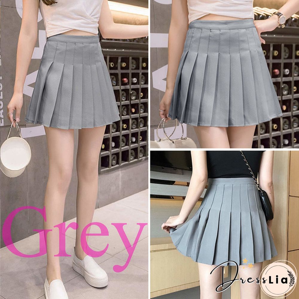 Women Girls High Waisted Plain Pleated Skirt Skater Tennis School Uniforms A-Line Mini Skirt Lining Shorts