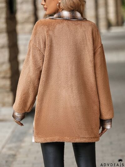 Plaid Contrast Dropped Shoulder Coat