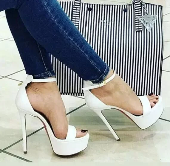 Custom Made White Ankle Strap Platform Stiletto Heel Sandals |FSJ Shoes