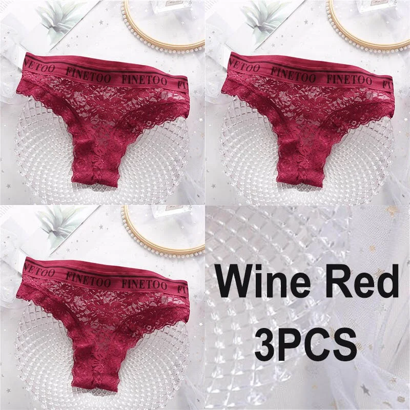 3PCS/Set Lace Panties Women Sexy Underwear Briefs Floral Lace Female Underpants Solid Color Intimate Lingerie Woman Panties M-XL