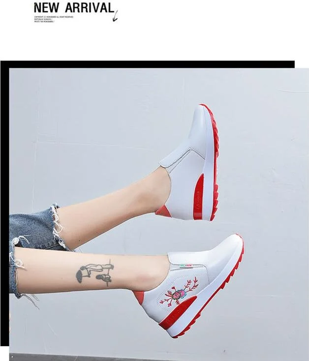 NEW Brand Women Casual Shoes Woman Sneakers Fashion Breathable PU Leather Platform White Women Shoes Soft Footwears Embroidered