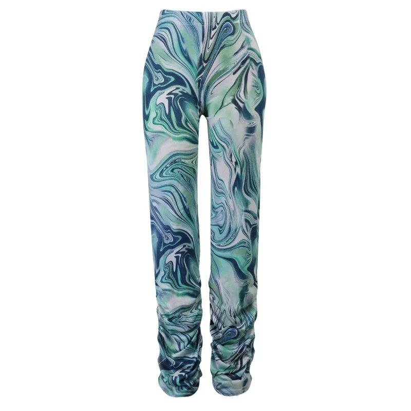 InstaHot Tie Dye Pile Up Pant Women Casual Jogger Streetwear Printed Spring High Waist Fashion 2021 Pantalones Y2K Sexy Pants