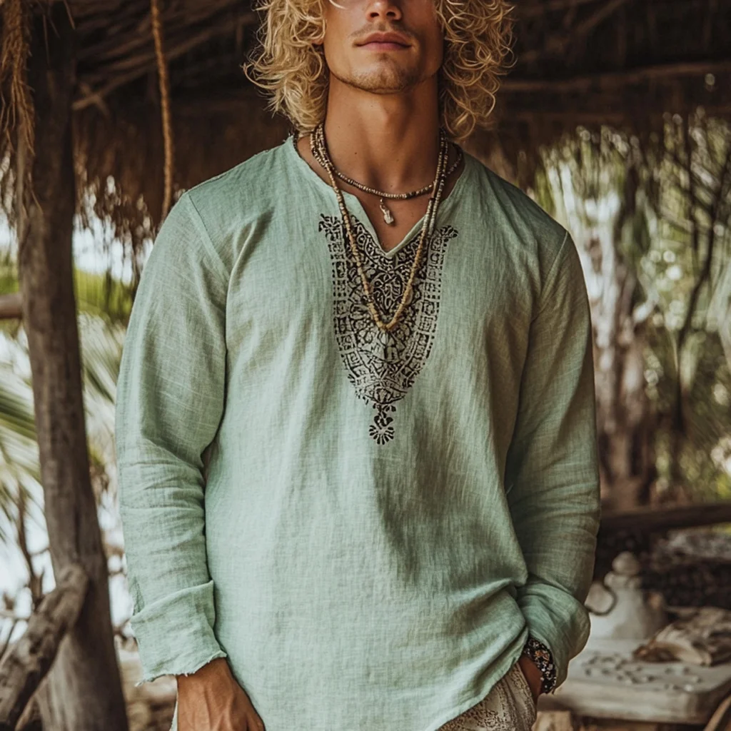 Men's Bohemian Linen Top-inspireuse