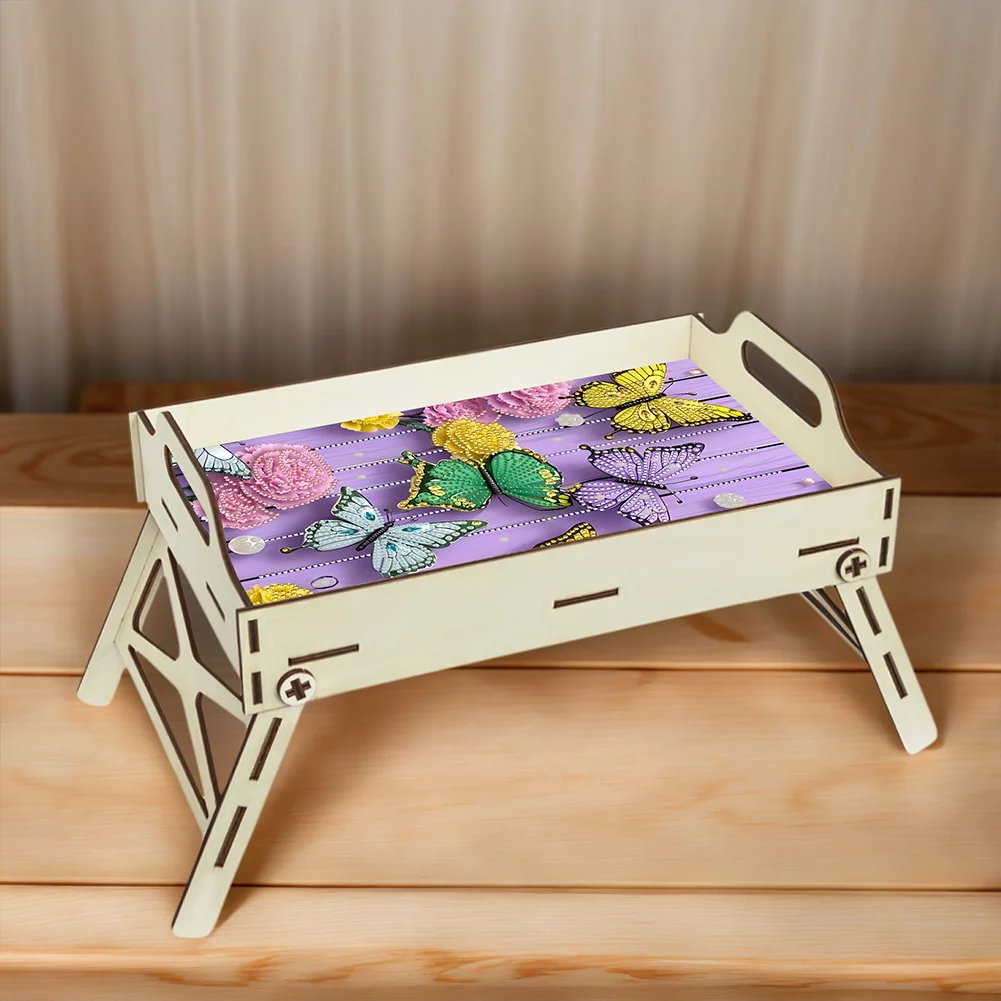 DIY Diamond Painted Dining Plate with Handle Wooden Food Tray Home Decor Gift