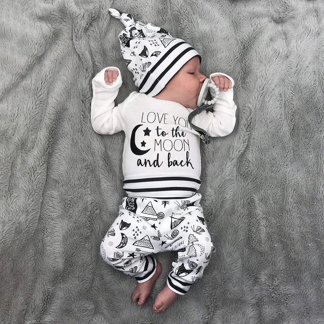 3PCS Love You To The Moon And Back Baby Set