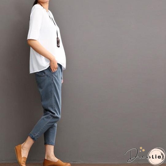 White linen top causal summer blouse women shirt