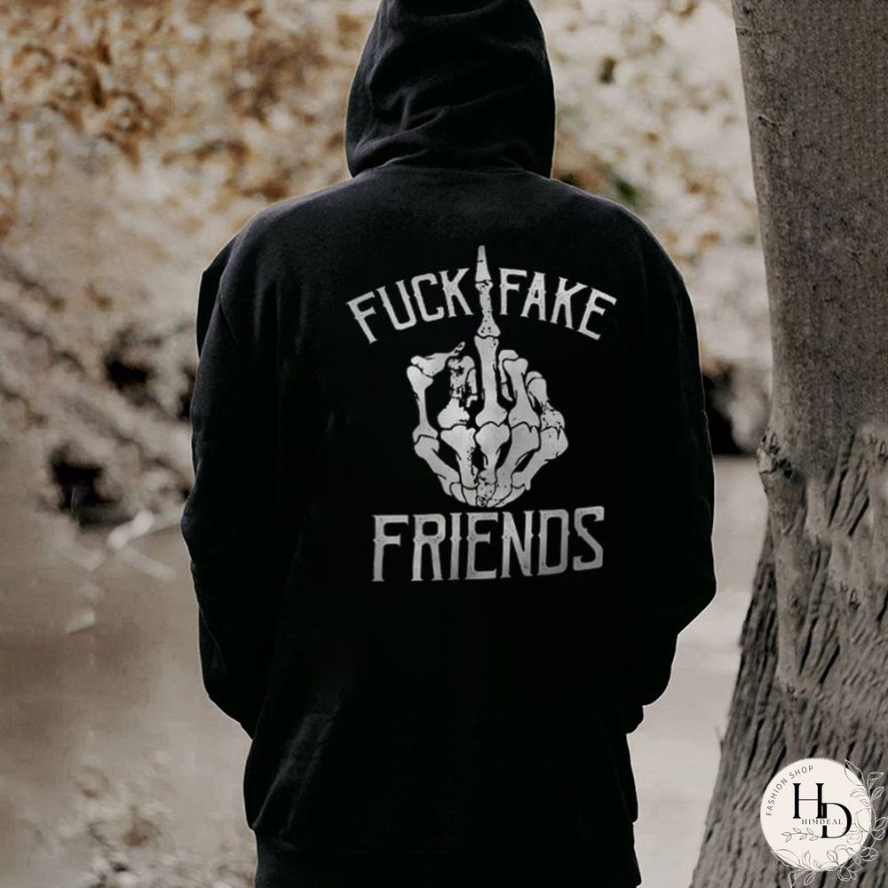 Men's Fuck Fake Friends Skull Print Hoodie