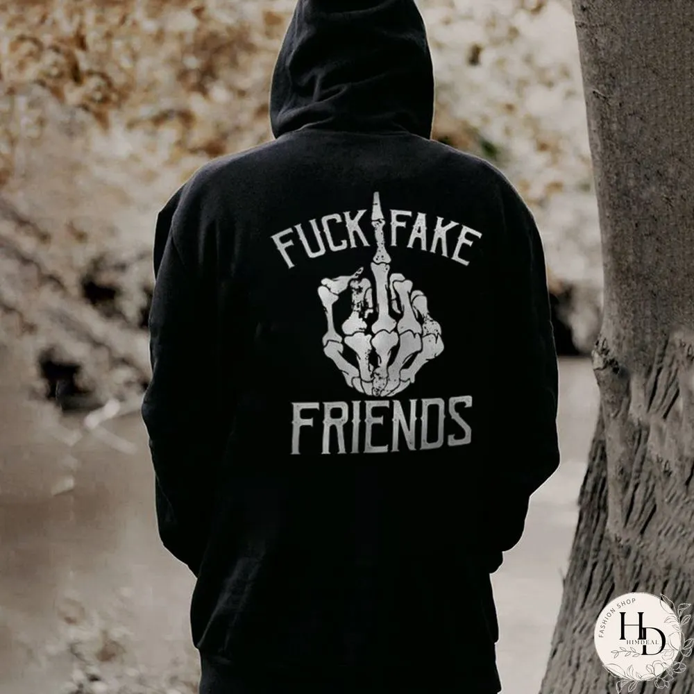 Men's Fuck Fake Friends Skull Print Hoodie