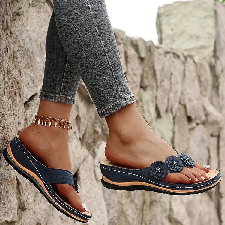 Vintage Floral Casual Wedge Flip-Flops