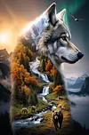Luxury AB Velvet Diamond Painting Kit - Wolf and Landscape