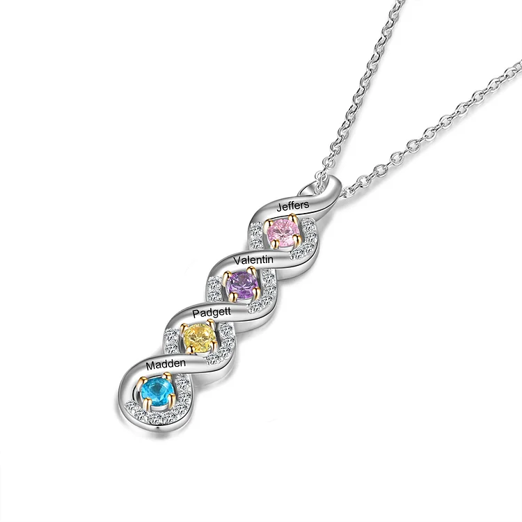 Personalized Infinity Pendant Necklace Custom 4 Birthstones Necklace for Her