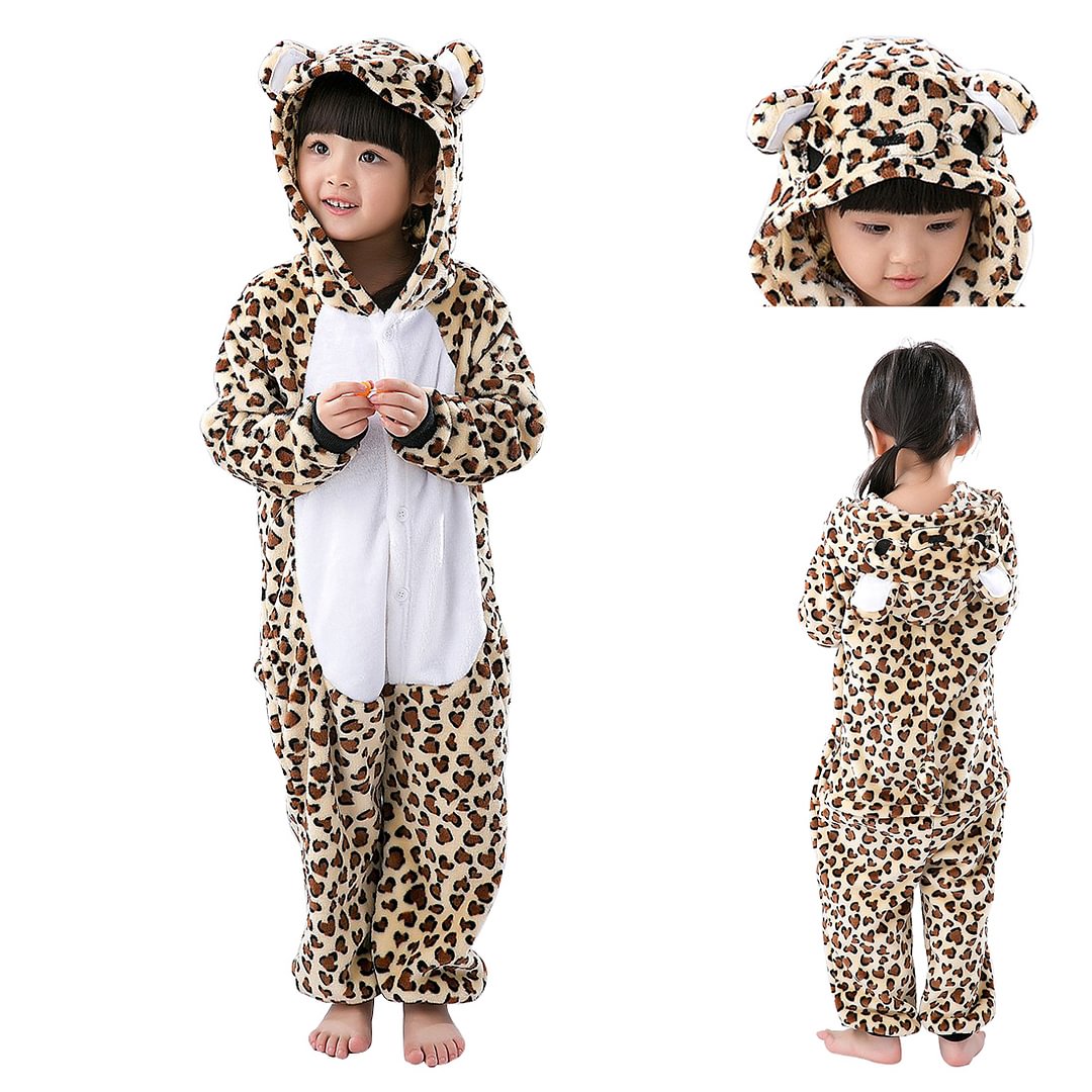 Kids Leopard Bear Onesies Animal Kigurumi Costume Pajamas-Pajamasbuy