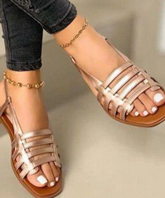 0508Gold Splicing Peep Toe Hollow Out Best Beach Sandals For Walking