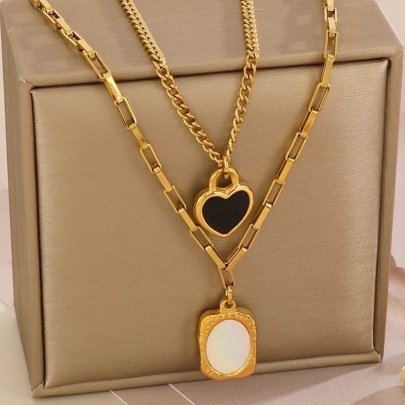 Sweet Heart Shape Stainless Steel 18K Gold Plated Patchwork Layered Necklaces