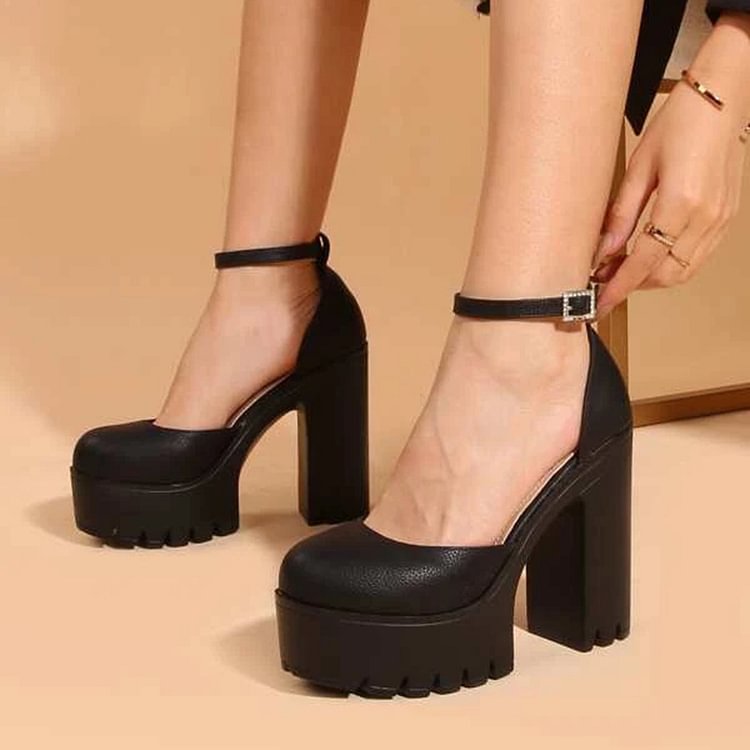 met de klok mee Raad prins Women's Platform Heels Ankle Strap Shoes Prom Chunky Heel Pumps|FSJshoes