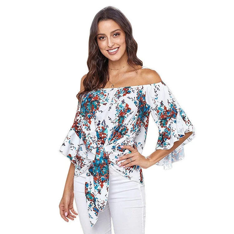 Women's Summer New Sexy One-shoulder Printed Top