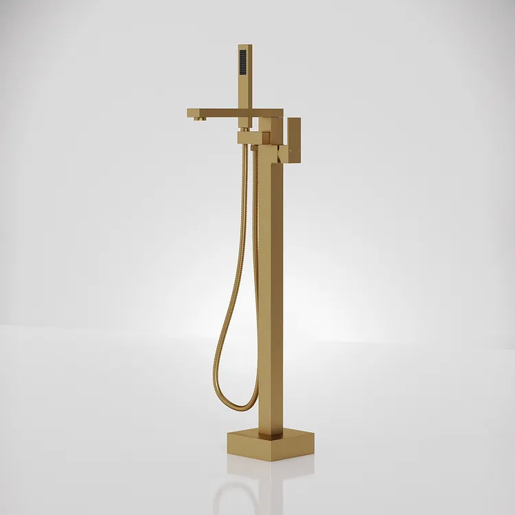 EVERSTEIN Modern Freestanding Bathtub Faucet with Handheld 36" Height Brushed Gold